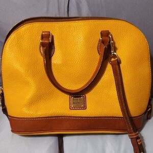 Dooney & Bourke Yellow and Brown Satchel with Leather Trim